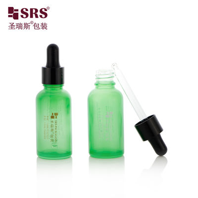 주문 D001-50ml 친환경 빈 녹색 코팅 점적기 병 유리 용기, 검정색 광택 점적기 캡 실리콘 전구 포함, 바디 케어 오일용 온라인 제조