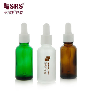 주문 D001-50ml 친환경 빈 라운드 숄더 유리 바디 오일 드로퍼 병 실크스크린 인쇄 로고 맞춤형 화이트 드로퍼 캡 및 스킨케어 포장용 실리콘 핸들 포함 온라인 제조