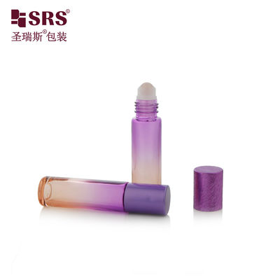 주문 BLPM-10ml 귀여운 보라색 유리 롤러 병 원통형 둥근 21MM 직경 바이알 알루미늄 캡 포함 향수 오일용 온라인 제조