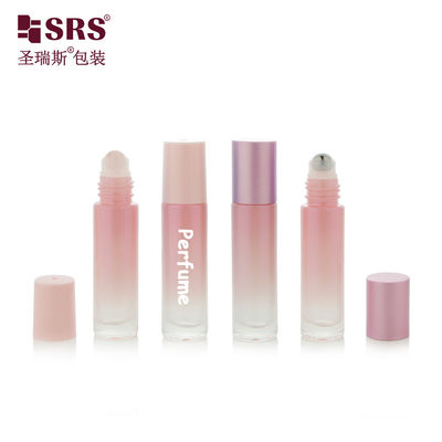 주문 BLPM-10ml 핑크색 빈 롤러볼 바이알 용기, 원통형 둥근 모양, 로즈 쿼츠 롤러볼이 달린 향수 오일 화장품 병 온라인 제조