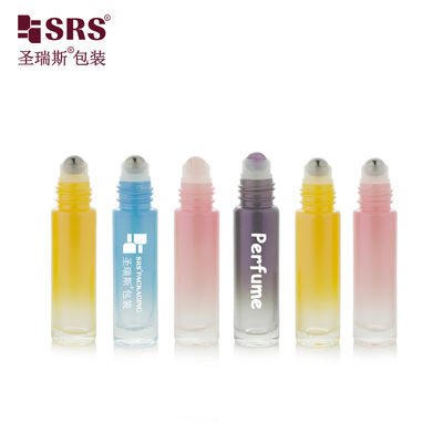 주문 BLPM-10ml 원통형 라운드 그라데이션 핑크색 몰드 유리 롤러 보틀 (개인 위생용) 컬러 플라스틱 캡 포함 온라인 제조
