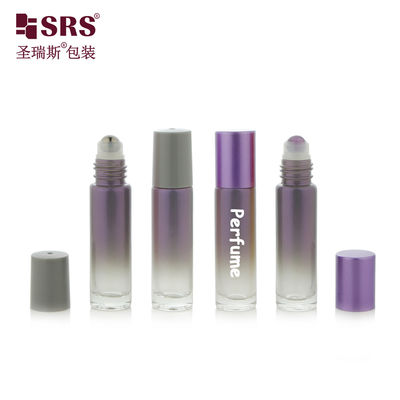 주문 BLPM-10ml 원형 빈 그라데이션 스모크 퍼플 맞춤형 색상 유리 바이알 롤러 병, 화장품 향수 오일을 위한 강철 롤링 볼 포함 온라인 제조
