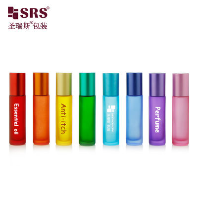 주문 BLPM-10ml 제조 레인보우 컬러 커스터마이징 옵션 표면 얼음 처리 빈 유리 롤러 병 10ml 자이드 공과 함께 가려움증 방지 향수 기름 온라인 제조