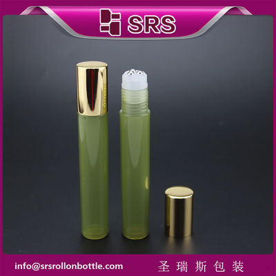 주문 고급 화장품 15ml 녹색 색상 플라스틱 세 개의 철 공 롤 병에 온라인 제조