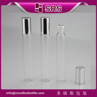 SRS 10ml 투명 컬러 유리 롤러 볼 병(은색 알루미늄 캡 포함)