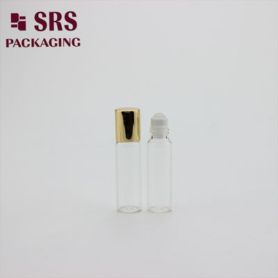 SRS 5ml 투명 컬러 유리 롤러 볼 병(금색 알루미늄 캡 포함)