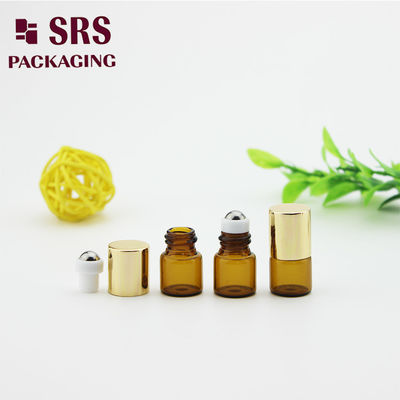 SRS 빈 1ml 호박색 유리 롤러 볼 병(금색 알루미늄 캡 포함)