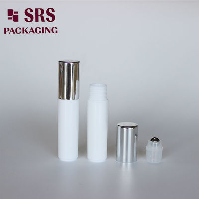 SRS 빈 화장품 5ml 흰색 플라스틱 롤러 볼 병, 은색 캡 포함